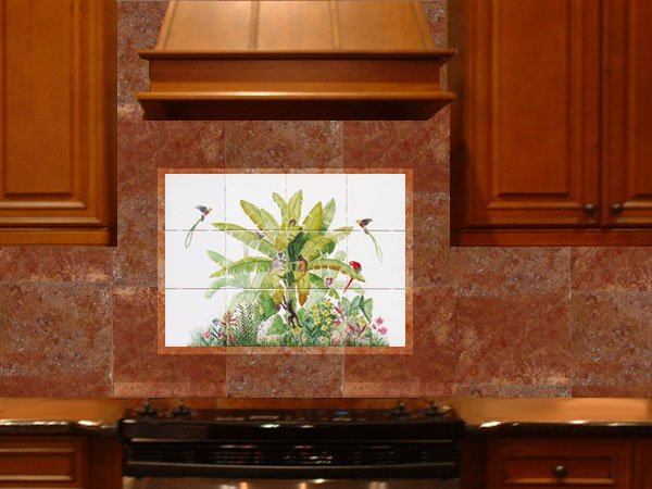 Tropical Tile Backsplash in Kitchen
